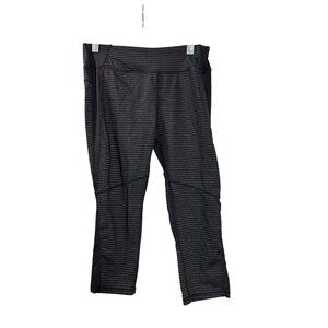 Kyodan Womens Mid Rise Black Grey Striped Athletic Leggings Capri Size M